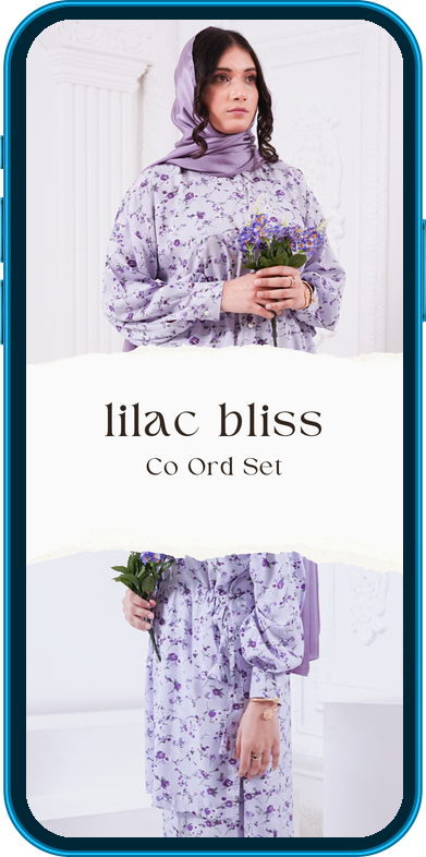 Lilac Bliss co-ord set reel cover designed for Al Rubab Collection