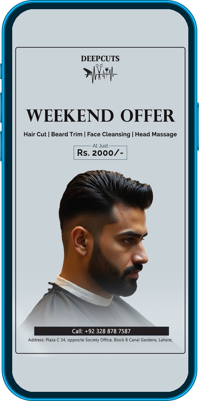 Weekend offer story creative designed for Deep Cuts salon Lahore
