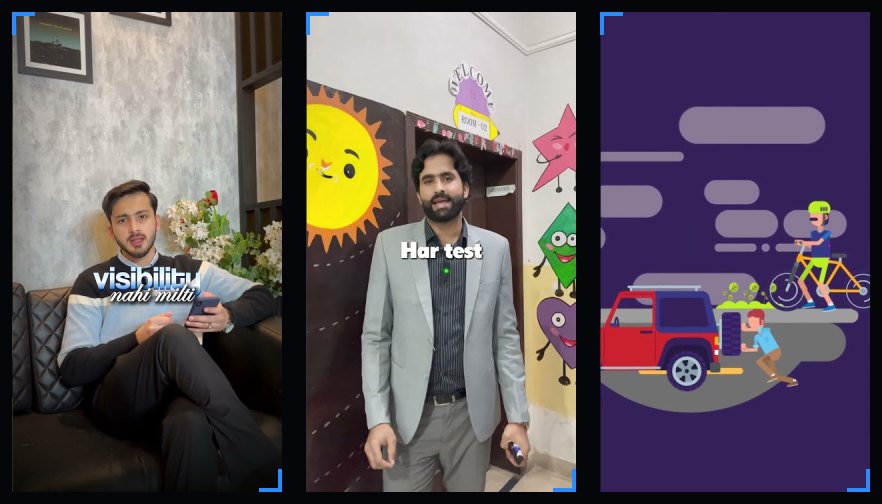 Three short-form vertical edits by Outreach Marketing Agency: a captioned talking-head reel, a school promo and an animated explainer