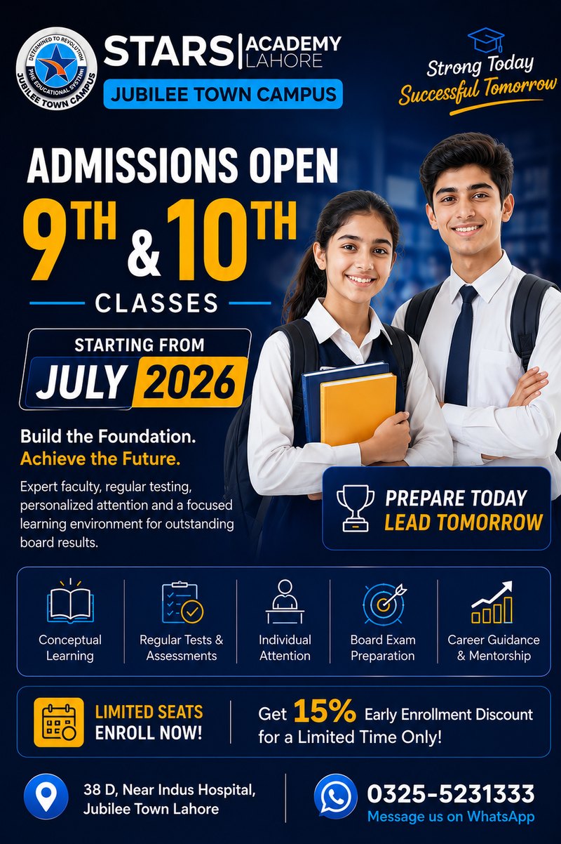9th & 10th admissions poster designed for Stars Academy Lahore